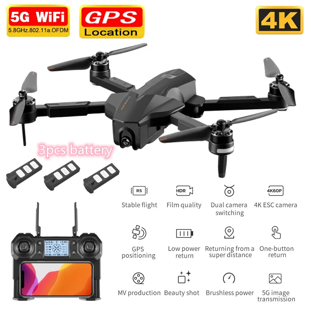 

High Quality GPS 5G 4K HD ESC Camera WIFI FPV RC Drone With Smart Follow Me RC Drone Long Distance Optical Flow App Control Gift