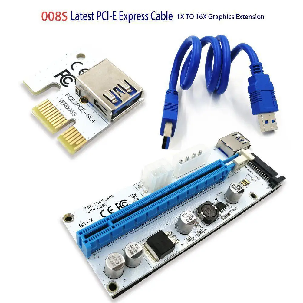 Новый Белый PCI E Riser 008 Express 1X 4x 8x 16x расширитель USB 008S адаптер карта SATA 15pin для майнера
