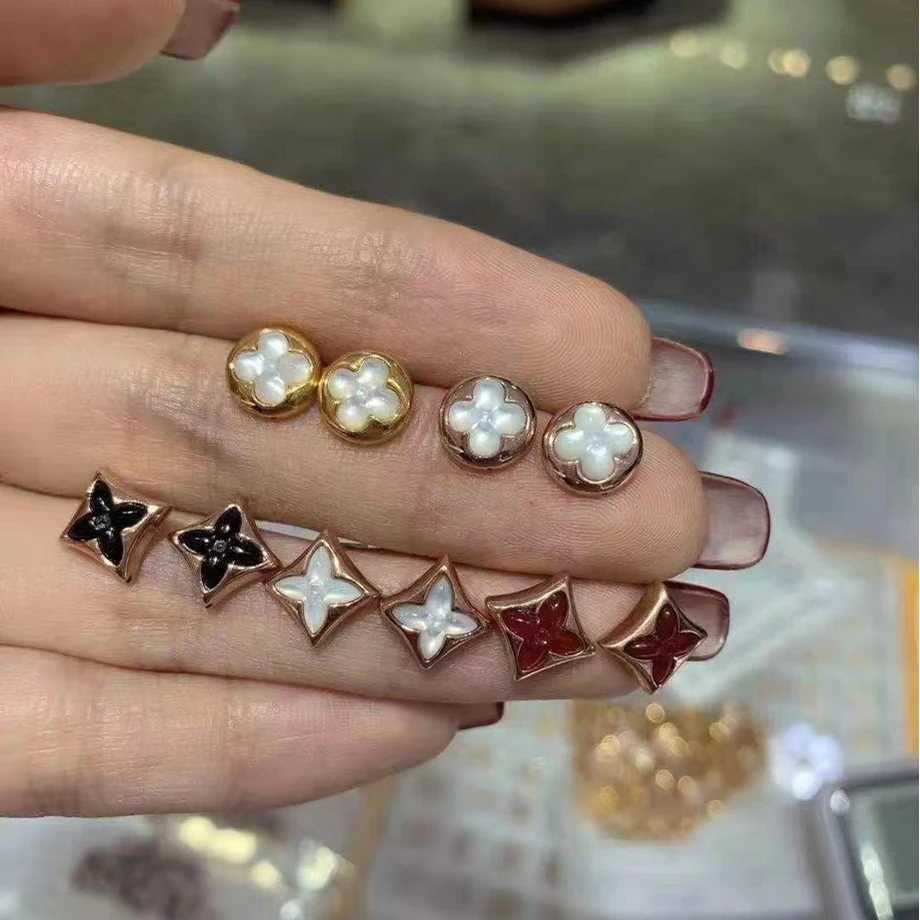 

NYMPH ювелирные изделия настоящее золото 18K серьги-гвоздики чистое золото AU750 для женщин свадебный подарок E582