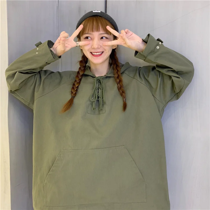 

Хлопковые Толстовки большого размера на осень и зиму, Свободный Топ в Корейском стиле