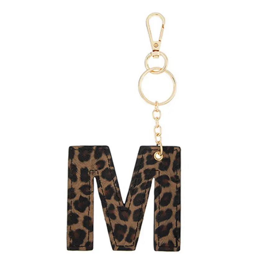 

Vegan Leather Letter Leopard Keychain New Original Animal Print Leather Jewelry 26 Letters Alphabet Initial Key Chain Wholesale
