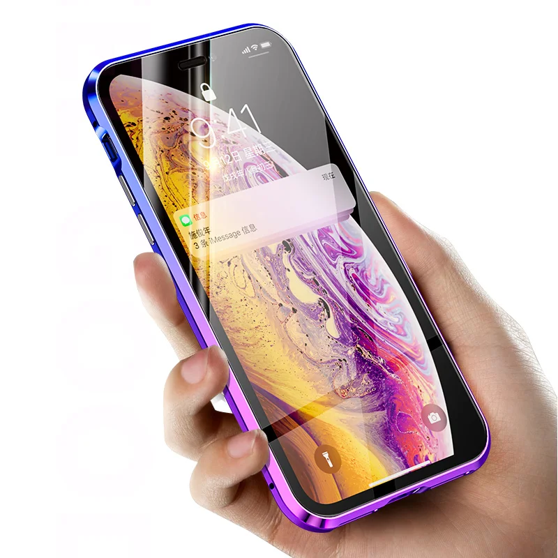 Градиентная Магнитная Адсорбция для iPhone X XS Max чехол из закаленного стекла назад