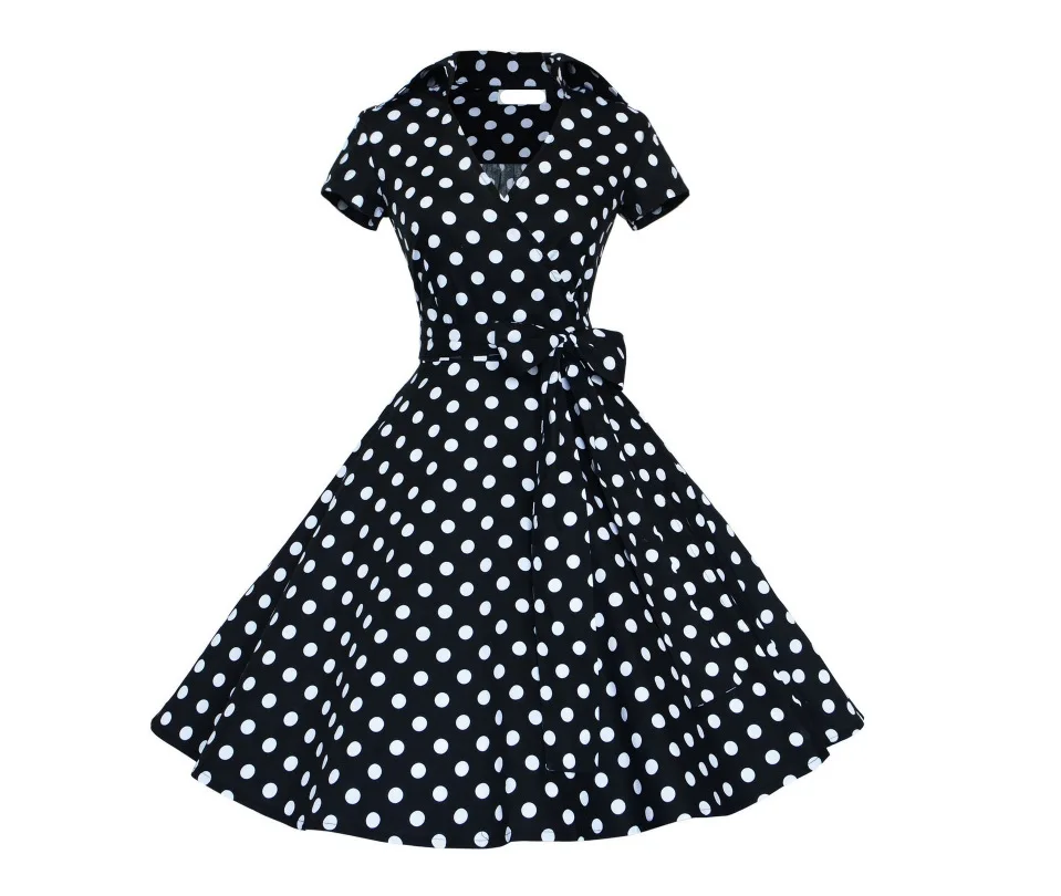 

European autumn hot sale special price! Lapel short sleeve waist dress retro bow dot short sleeve 1207 office banquet