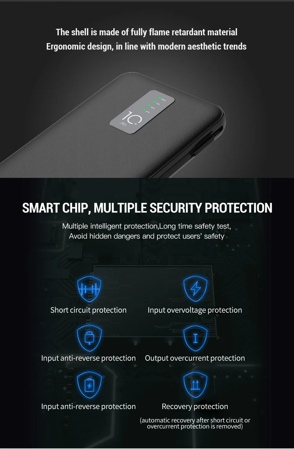 Cager 10000mAh power Bank 3A с кабелем 3 в 1 внешняя батарея для iphone samsung usb type C с входным зарядным кабелем power bank