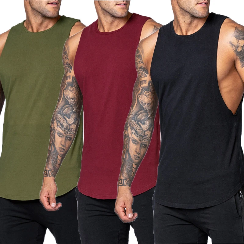 

3 Pack Fitness clothing Cotton fashion sleeveless shirt mens gym stringer tank top bodybuilding vest men sportwear undershirt