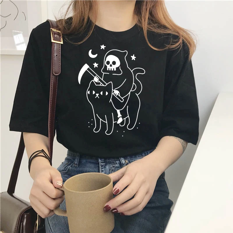 

DEATH RIDES A BLACK CAT Cool Unisex T-shirt Casual Summer Fashion Cotton T-shirt for Teenagers Harajuku Short Sleeve Shirts