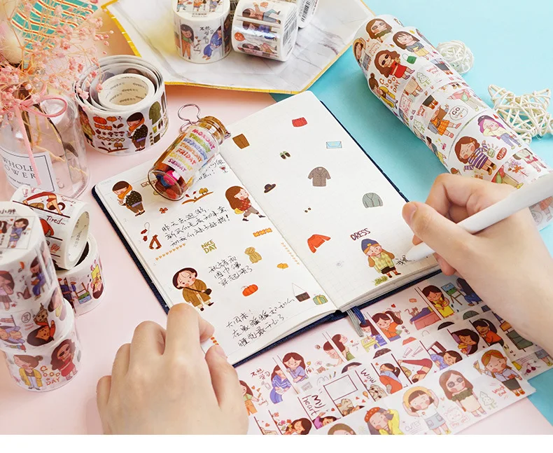 21styles Very Kawaii Cute Cartoon Little Girls Animal Food Expression Color Deco Washi Tape DIY Planner Scrapbookin Masking Tape