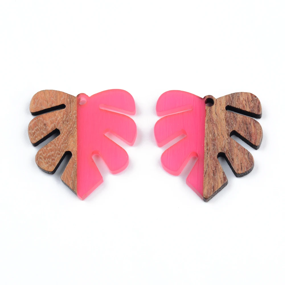 10Pcs Monstera Leaf Shape Charms Handcrafted Vintage Natural Wood with Resin Pendant Design for Bracelet Earrings Jewelry Making images - 6