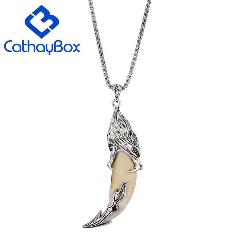 Мужская модная бижутерия с подвеской зуб женская в виде головы волка цепочкой из