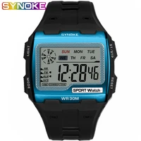 synoke mens square digital watch luminous multifunctional big dial sports waterproof man watch led display digital wristwatch