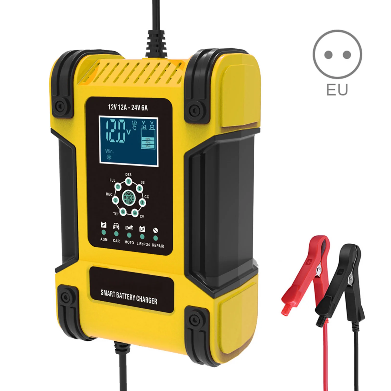 

ABS 12V 12A/24V 6A Car Automatic Battery Charger 7 Stage Motorcycle Truck Boat Battery Charger EU/US/UK Plug