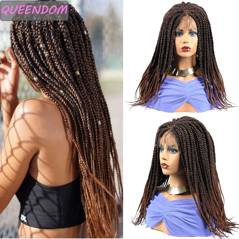 Brown Long Braided Wigs Ombre Synthetic Lace Front Wig with Baby Hair Heat Resistant 4X4 Lace Box Braids Wig for Black Women