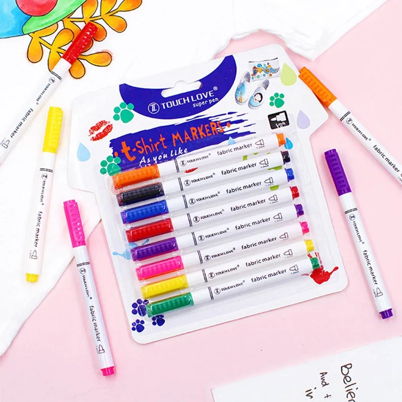 

8 шт./компл. текстильный маркер для одежды, ручка для рисования ткани, рукоделие, футболка, пигментная ручка для рисования, школьные канцеляр...