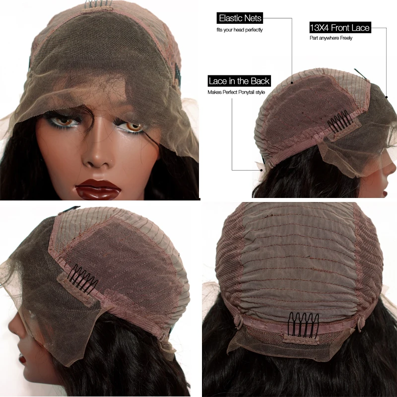 Парики из человеческих волос на сетке спереди с челкой прямые 13X6 предварительно