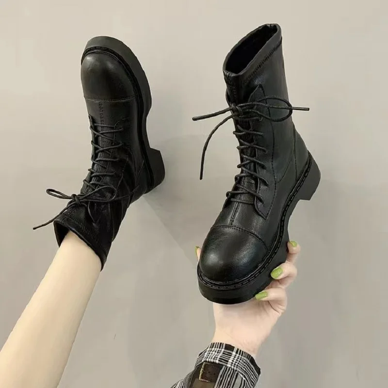 

2021 New British Style Thick Sole Fleece Ankle Martin Boots For Women
