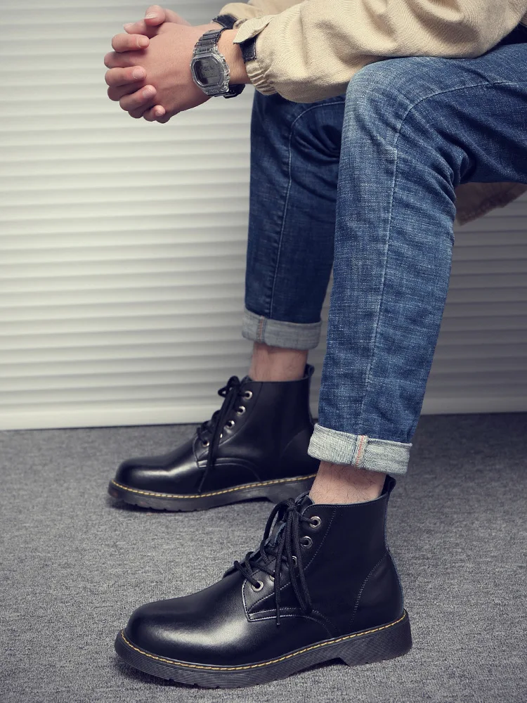 Men's Mid-Calf Boots New Couple Unisex Short leather Basic Light Waterproof Shoes Fashion Ankle Big Size 38-44 | Обувь