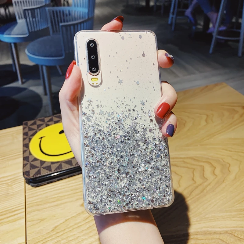 Для Huawei P20 P30 P40 Y5P Y6P Y7P Nova 3 3i Honor 8X 8A 9 9c 9s 10 20 Lite 10i Pro с блестками и нашивкой в виде
