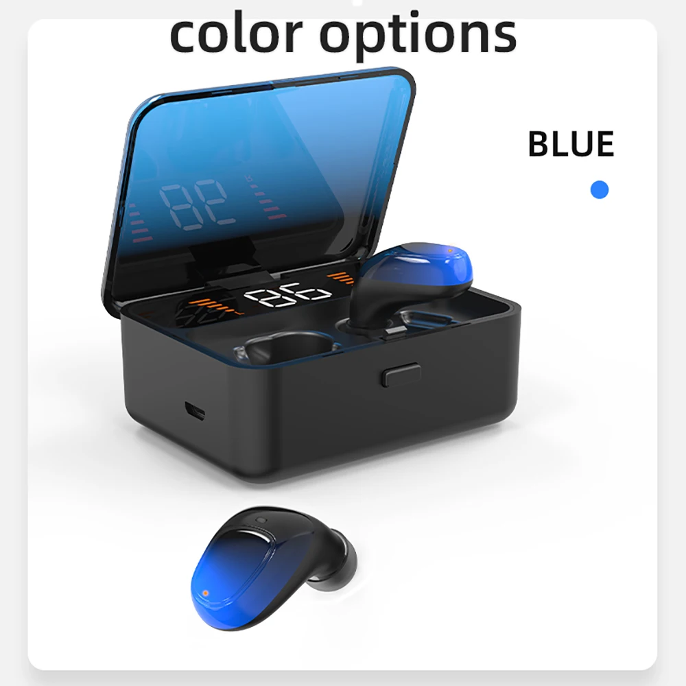 Blue TWS Bluetooth наушники V5.0 сенсорные беспроводные наушники 9D стерео Спорт водонепроницаемый гарнитура Handsfree с светодиодный дисплей питания - Цвет: Blue