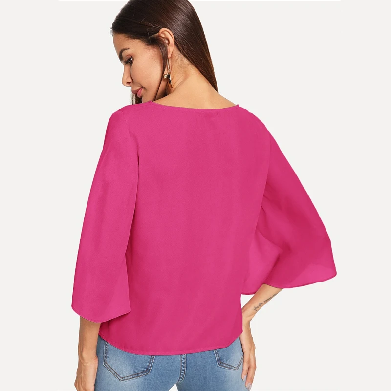 SHEIN Нарядная Одноцветная Блузка С Оригинальным Рукавом Элегантная Осенняя Блузка Для Офиса Современные Женские Топы