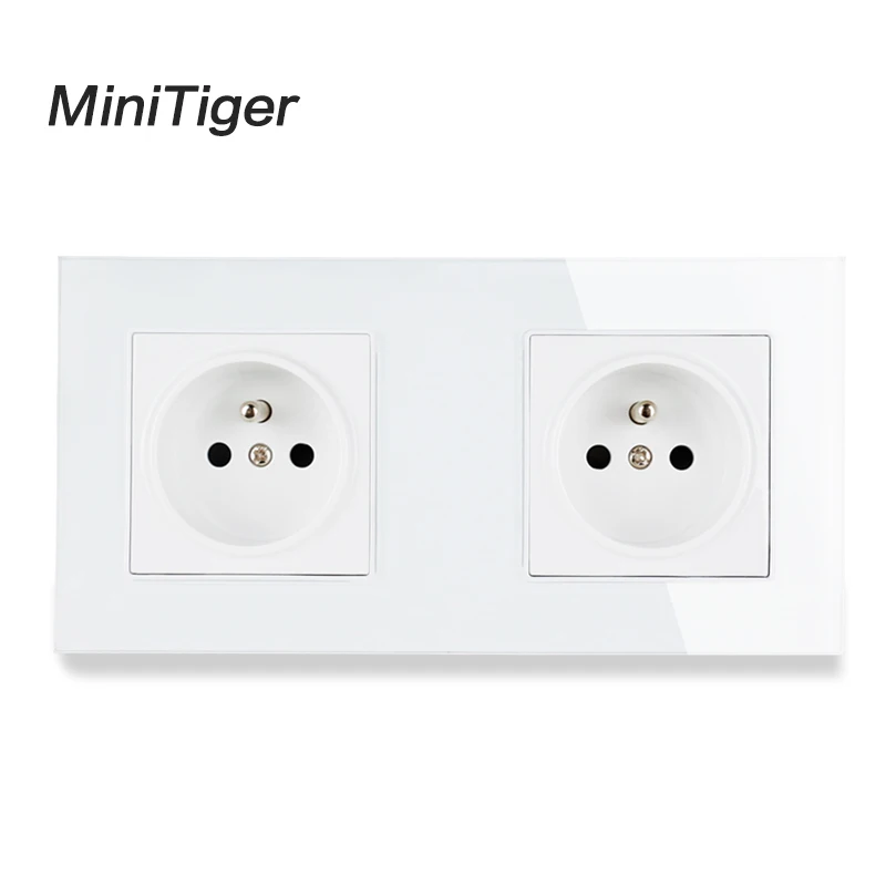 Настенная розетка Minitiger французская стандартная 2 комплекта белая