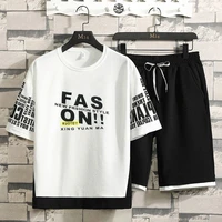 harajuku printed short sleeve set men 2021 summer new trend street hip hop shorts sets mens fashion casual tracksuit 2 piece
