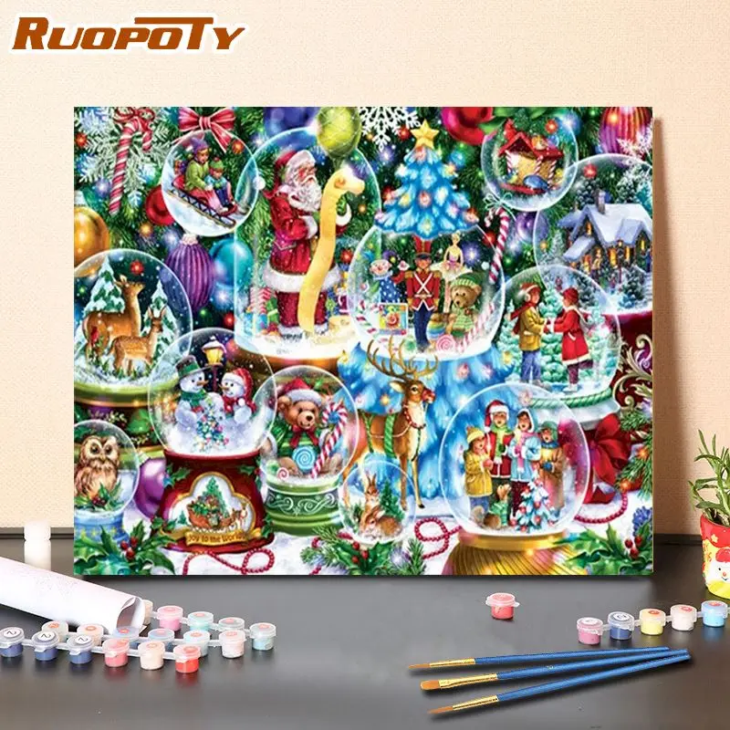 

RUOPOTY Framed Paint By Numbers Christmas Painting by numbers On Canvas Home Decor Crafts 40*50cm