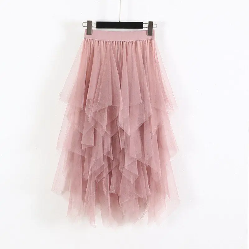 

Summer Irregular Elastic Pleated Ankle Skirts Spring Summer Saias Faldas Jupe Female 2020 Tulle Skirts High Waist Mesh Skirt