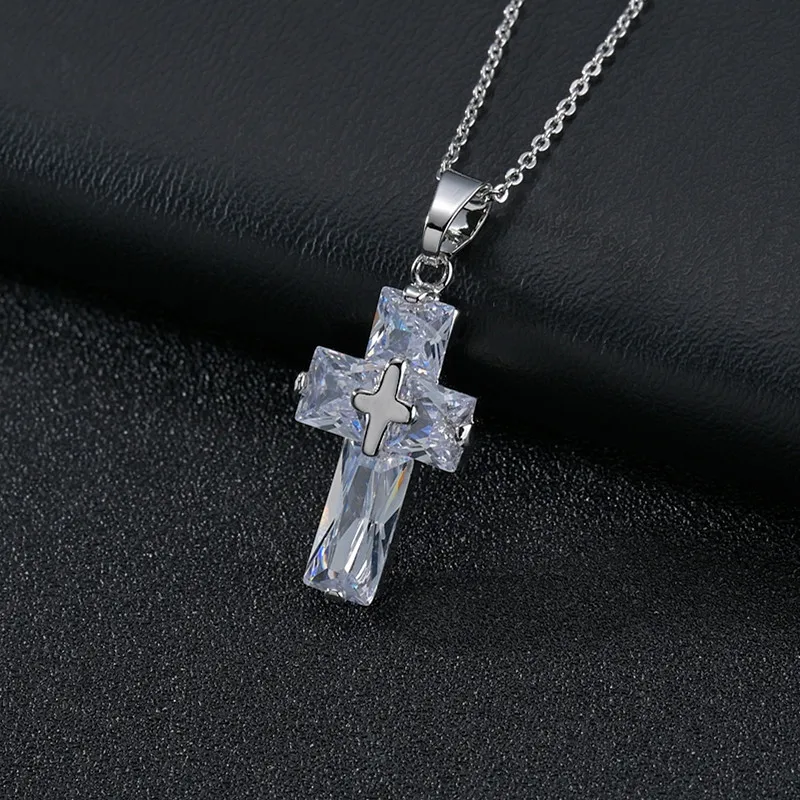 

New Fashion Creative Pendant Copper Set AAA Zircon Cross Necklace Best Selling Pendant Popular Jewelry For Unisex