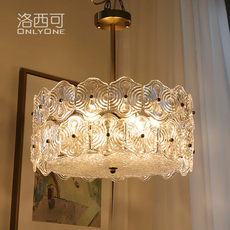 

Medieval vintage style circle glass chandelier American retro bedroom dining art chandelier