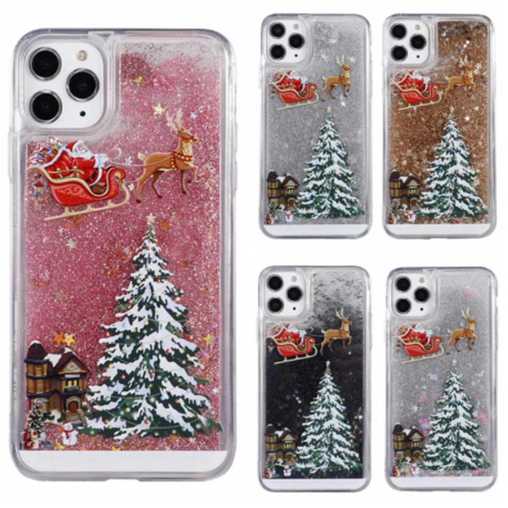 

For iPhone 12Pro 12 11 Christmas Tree Phone Case Liquid Floating Quicksand Shiny Phone Case Suitable for iPhone 12 pro max 7 8