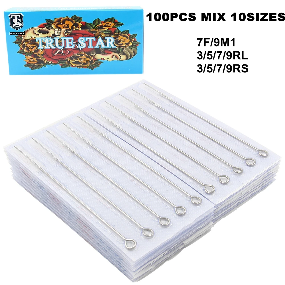 

Tattoo Needles 100PCS Mixed Assorted Sterilized 3/5/7/9RL 3/5/7/9RS 7F/9M1 agujas de tatuaje for tattoo machineFree Shipping