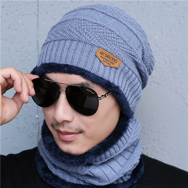JRNNORV Прямая поставка, женская вязаная шапка, шарф, шапки, теплые зимние шапки для мужчин и женщин Skullies Beanies, Теплая Флисовая шапка, подарок - Цвет: hat and scarf