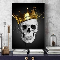 abstract retro white skull with golden crown posters and prints canvas paintings wall art picture for living room decor no frame