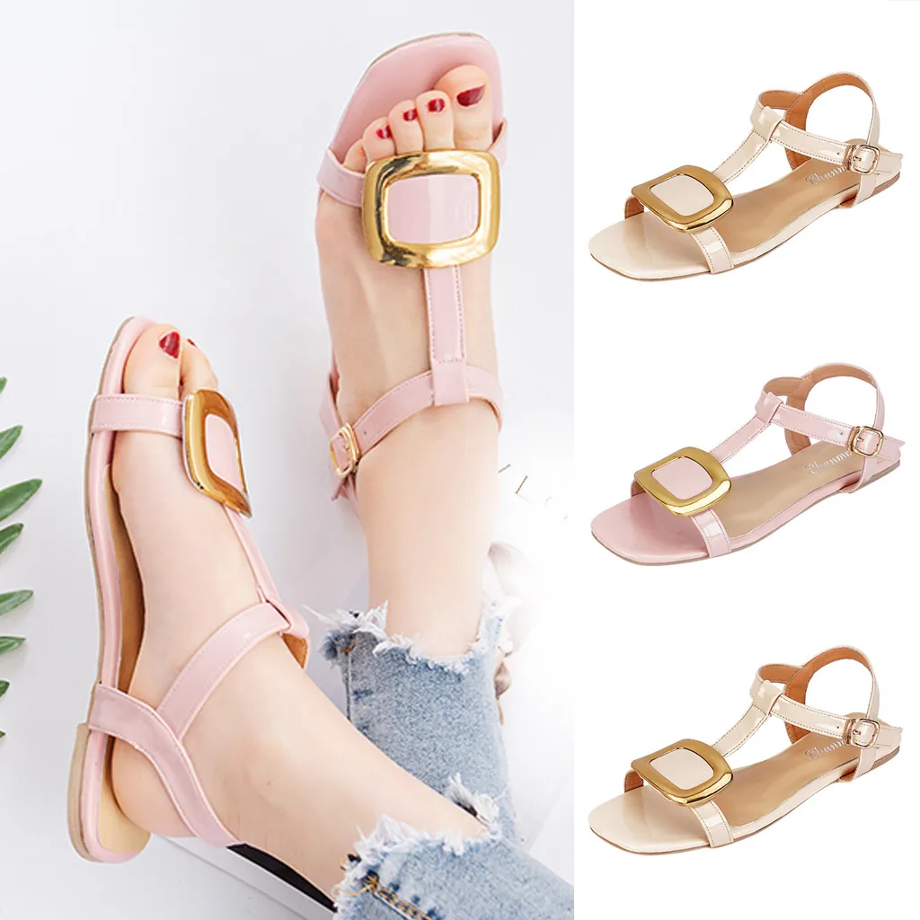 

Women's Sandals Summer Flat Belt Buckle Sandals Casual Fish Mouth Buckle Strap Roman Sandals Casual Shoes 2020