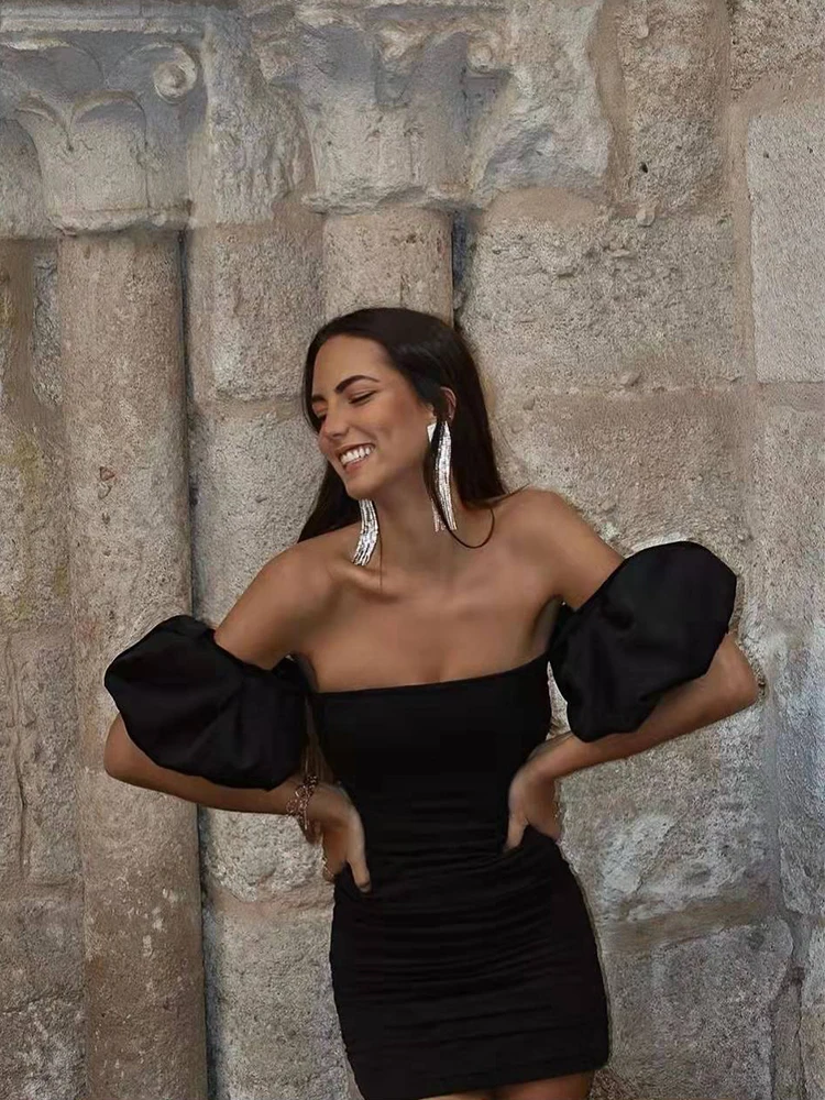 

Платье женское Плиссированное на одно плечо с рукавом-фонариком, весна 2022