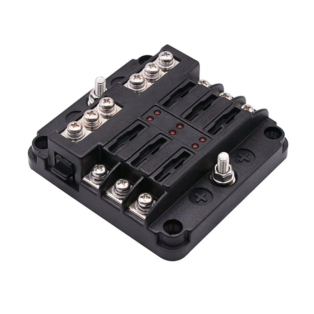 Screw Nut Terminal W/Negative Bus 5A 10A 15A 20A Free Fuses LED Indicator 6-Way Fuse Box Blade Block Holder | Автомобили и