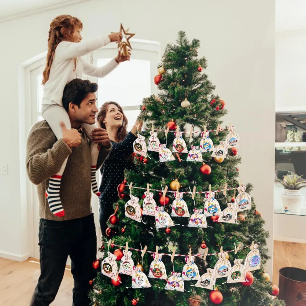 Рождественский узор конфетная сумка 1 24 календарь Комплект хлопок льняной