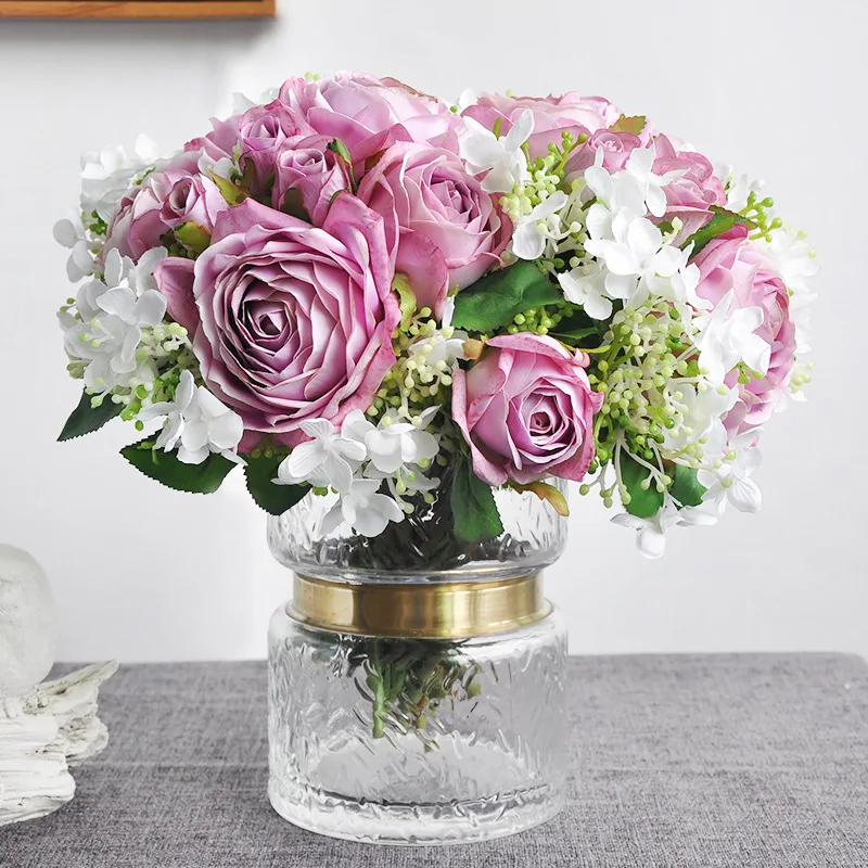 

10 шт./Букет гортензии, роза, Шелковый Искусственный цветок высокого качества, искусственное растение для оформления свадебного стола, дома, ...