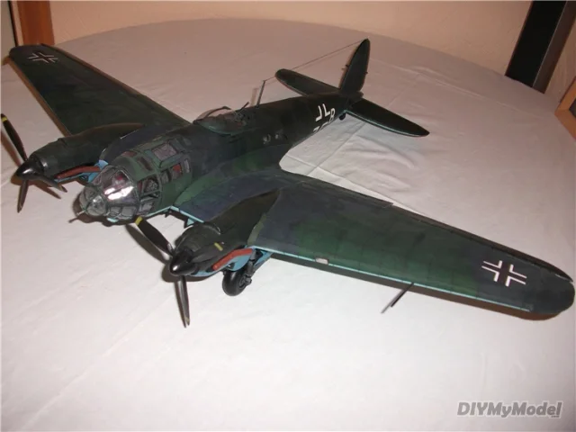 DIYMyModeI-bombardero de buceo alem&aacute;n he-111, KIT de modelo de papel artesanal, rompecabezas de juguete hecho a mano, regalo, accesorios de pel&iacute;cula-0