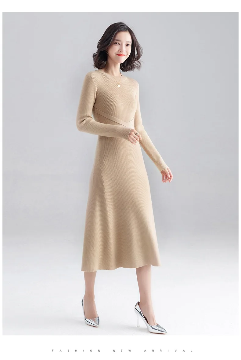 INNASOFAN knitted dress women Autumn Winter long-sleeved dress Euro-American fashion chic dress solid color