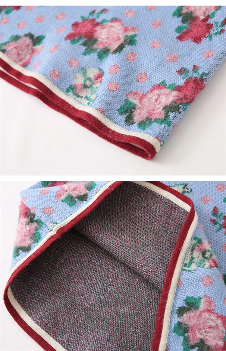 

Fashion Sweet Style Floral Pattern Knitted Vest Dress Women Autumn Winter New Vintage Single-Breasted Woman Dress Clothing SL121