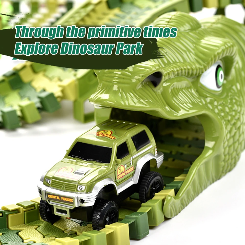 

120Pcs Dinosaur Railway Car Track Racing Track Toys Set Bend Flexible Race Track Flash Light Car Educational Toys for Kids Gift