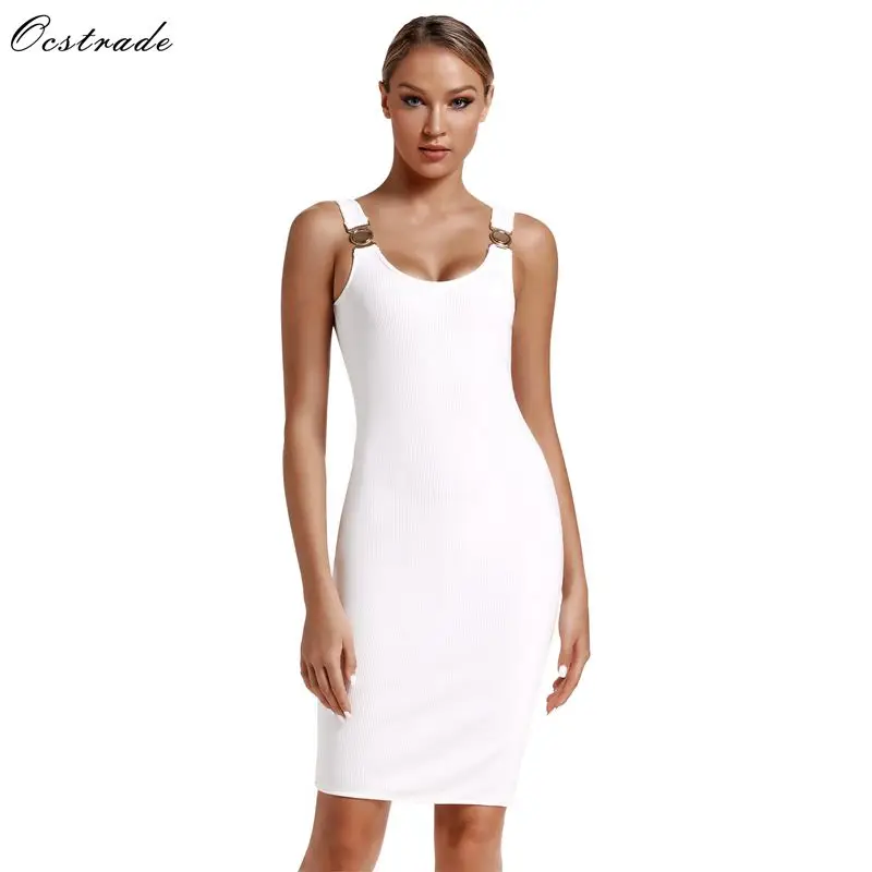 Женское Бандажное платье Ocstrade Белое Облегающее Платье на тонких бретельках