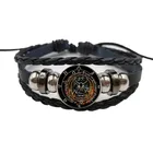 Винтажный браслет в античном стиле со знаком зодиака, ведьмахство, стеклянный кожаный браслет с полумесяцем, винтажный черный браслет, ювелирные изделия