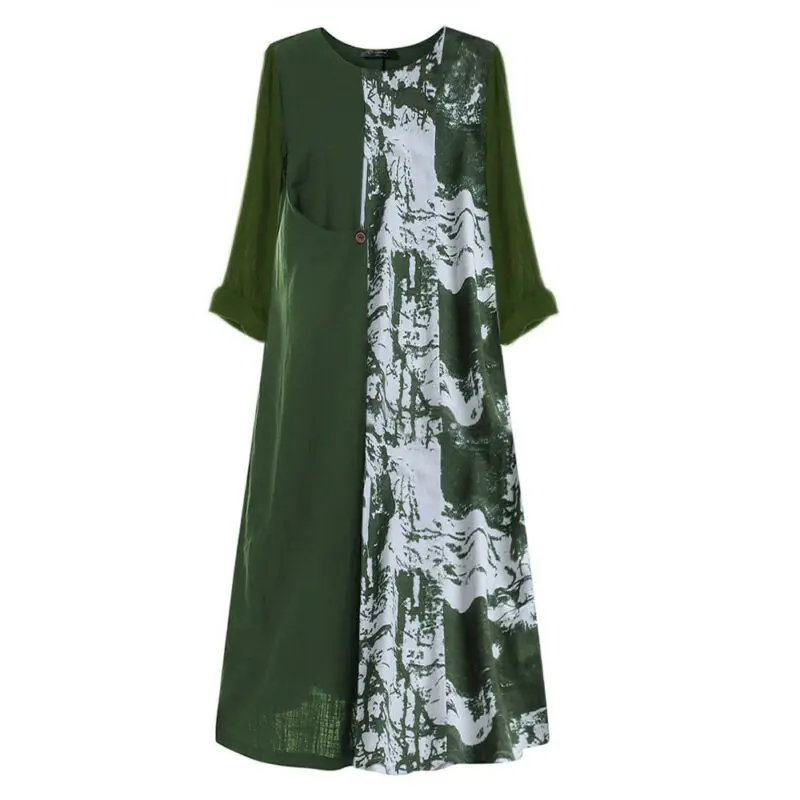 Женский Длинный Сарафан из хлопка и льна Повседневное платье в стиле бохо с