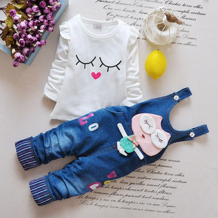 Детская одежда весна 2019 Новый Джинсовый комплект с нагрудником для девочек из 2