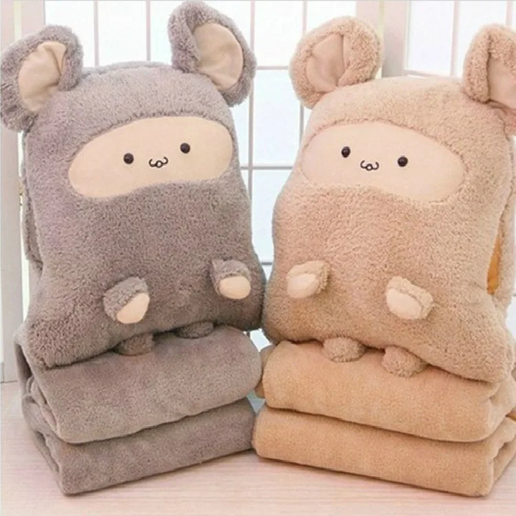

Cartoon Animal Air Conditioning Blanket Plush Toy Car Pillow Hand Warming Pillow Three-in-one Coral Fleece Blanket Throw Pillows
