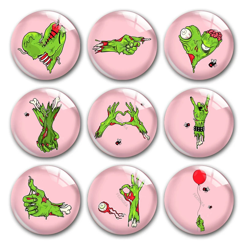 Круглый Стеклянный кабошон для фото в виде сердца и зомби на День святого