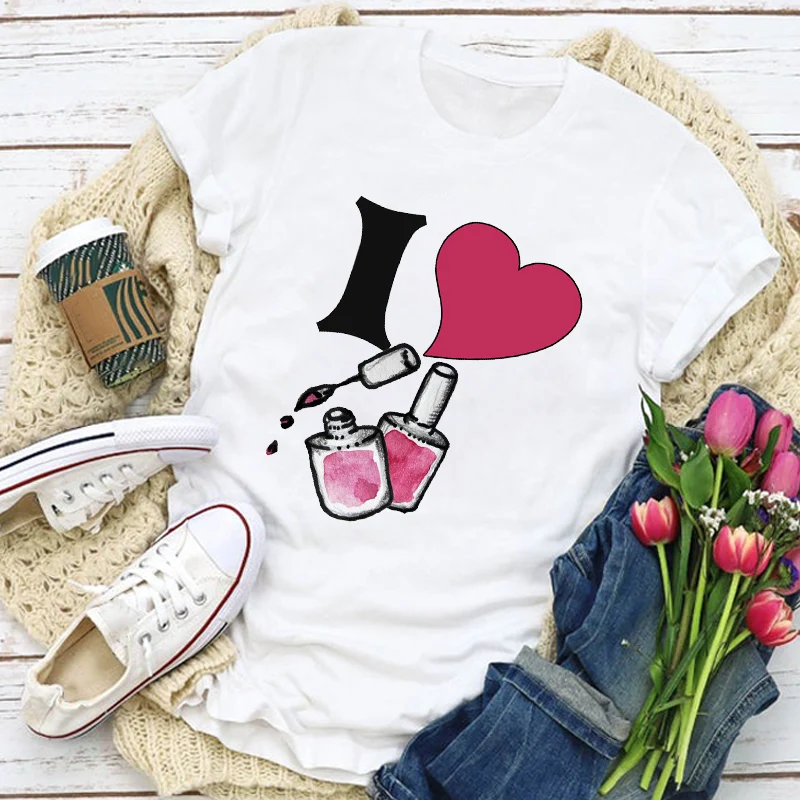 Женская Милая футболка с коротким рукавом и графическим принтом Love летняя Finger Nail