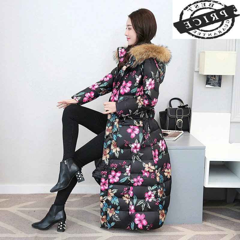 

Winter Down Jacket Women X-Long Down Coat Female Thick Warm Clothes Real Raccoon Fur Hooded Coats Ladies 2021 LWL10a1